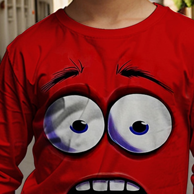 Pojkar tecknat roligt leende ansikte t-shirt långärmad 3D-tryck höst vintermode grundläggande barn 4-12 år rund hals utomhus casual daglig normal passform 2025 - $13.99 –P6