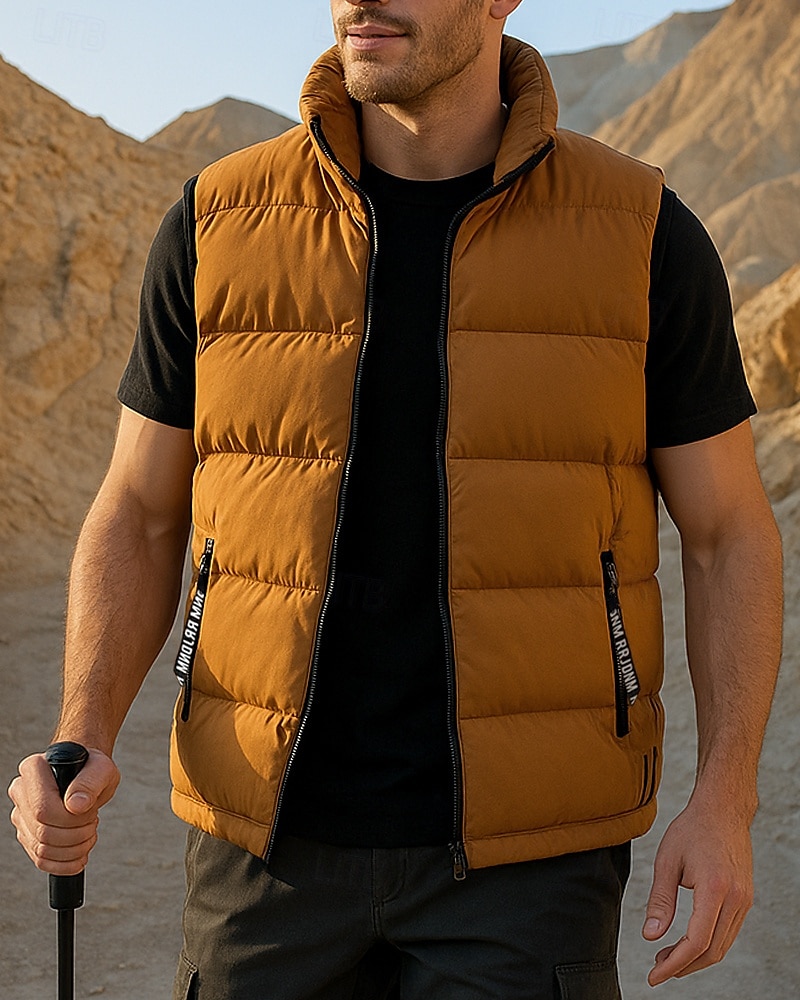 Bărbați Γιλέκο πεζοπορίας Vestă puffer Fără manșon Γιλέκο În aer liber Termic cald Rezistent la Vânt Iarnă Fermoar Buzunar Poliester Negru Alb Galben Vânătoare Pescuit Alpinism 2025 - $29.99 –P3