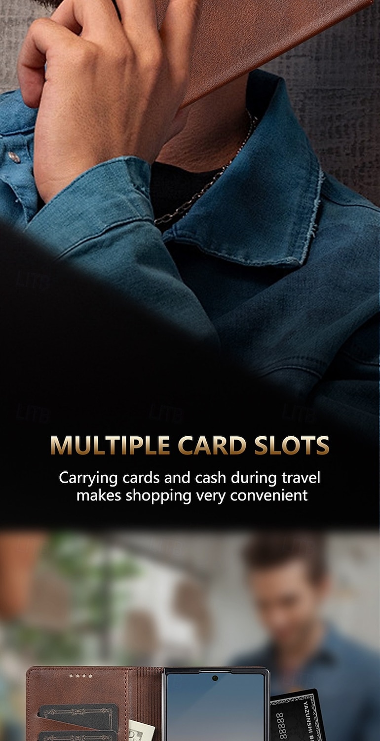 Phone Case For Samsung Galaxy Z Fold 7 Z Fold 6 Z Fold 5 Z Fold 4 Back Cover Card Slot Shockproof Retro TPU PU Leather 2025 - $13.99 –P5