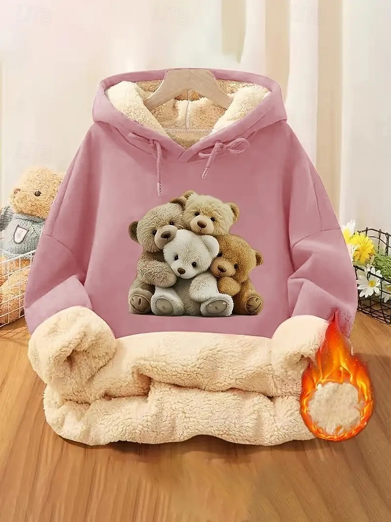 Dame Pullover hettegenser-genser Grafisk Dyr Bokstaver Varm Klassisk Fritid Langermet Med hette Vanlige topper Gate Hverdag Lomme Trykt mønster Svart Rosa Rød Grå Høst Vinter 2025 - $28.99 –P1