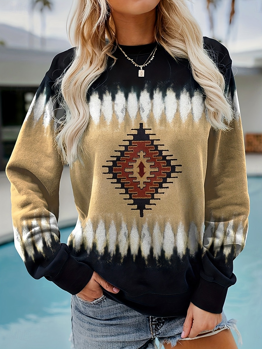 Mujer Sudadera Retazos Estampado Graphic Geométrico Tribal Cálido Activo Vintage Manga Larga Cuello Barco Tops regulares Casual Calle Uso Diario Verde Trébol Caqui Gris Primavera Otoño Invierno 2026 - $28.99 –P7