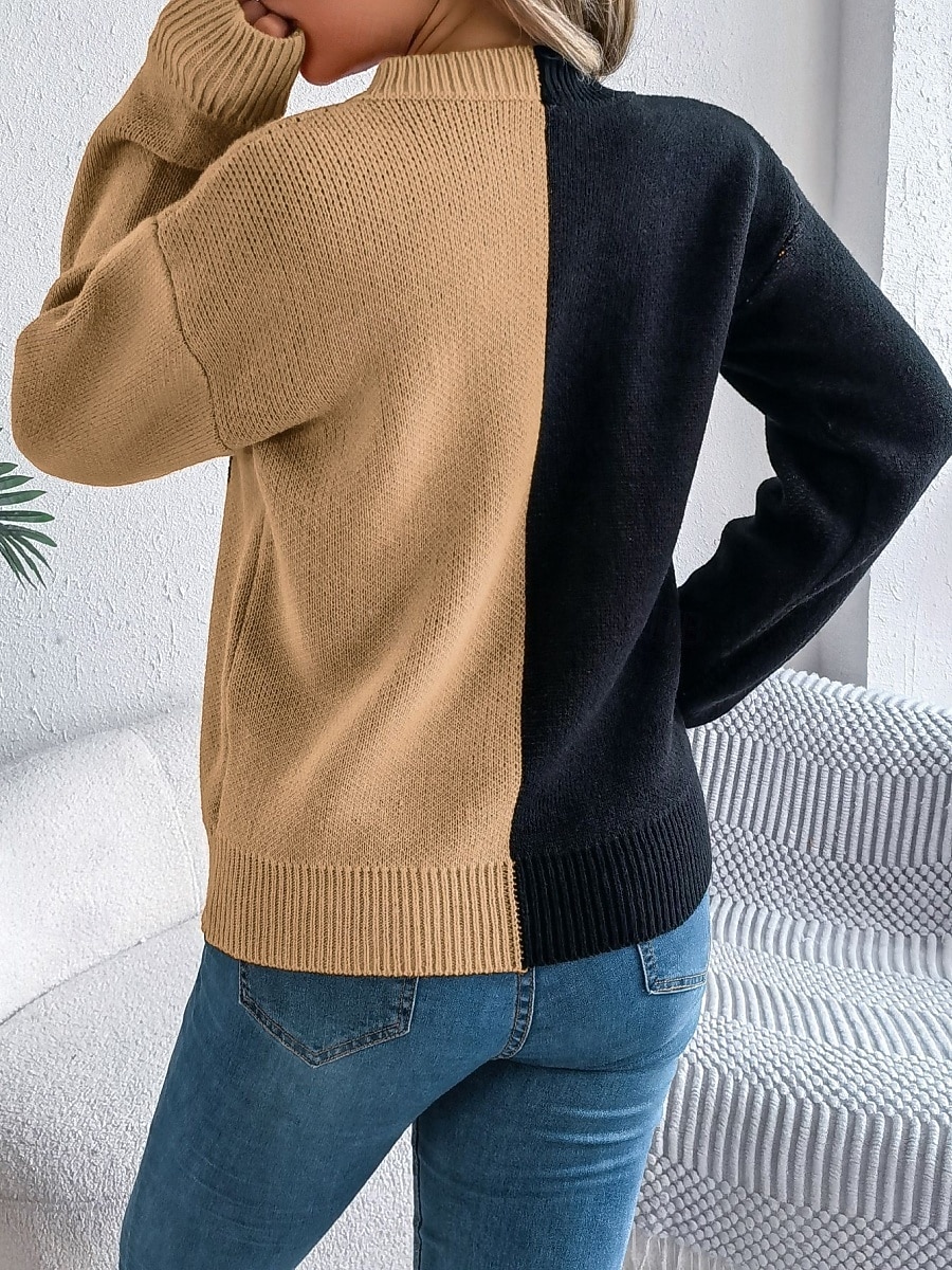 Maglione da donna Halloween con zucca casual morbido grafica colletto a coste maniche lunghe top regolari lavorato a maglia arancione khaki autunno inverno pre-autunno del 2025 a $31.99 –P8