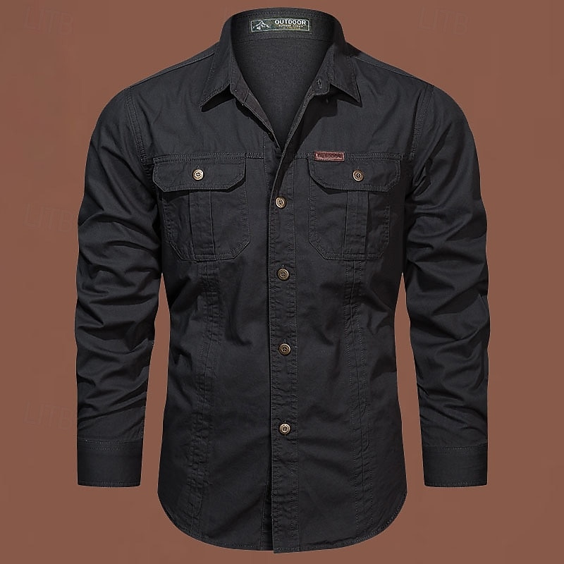 Муж. рубашка-карго Рубашка для туризма и прогулок Тактическая военная рубашка Длинный рукав Отложной Верхняя часть На открытом воздухе Дышащий Весна Осень Хлопок Черный Белый Военно-зеленный 2026 - $31.99 –P5