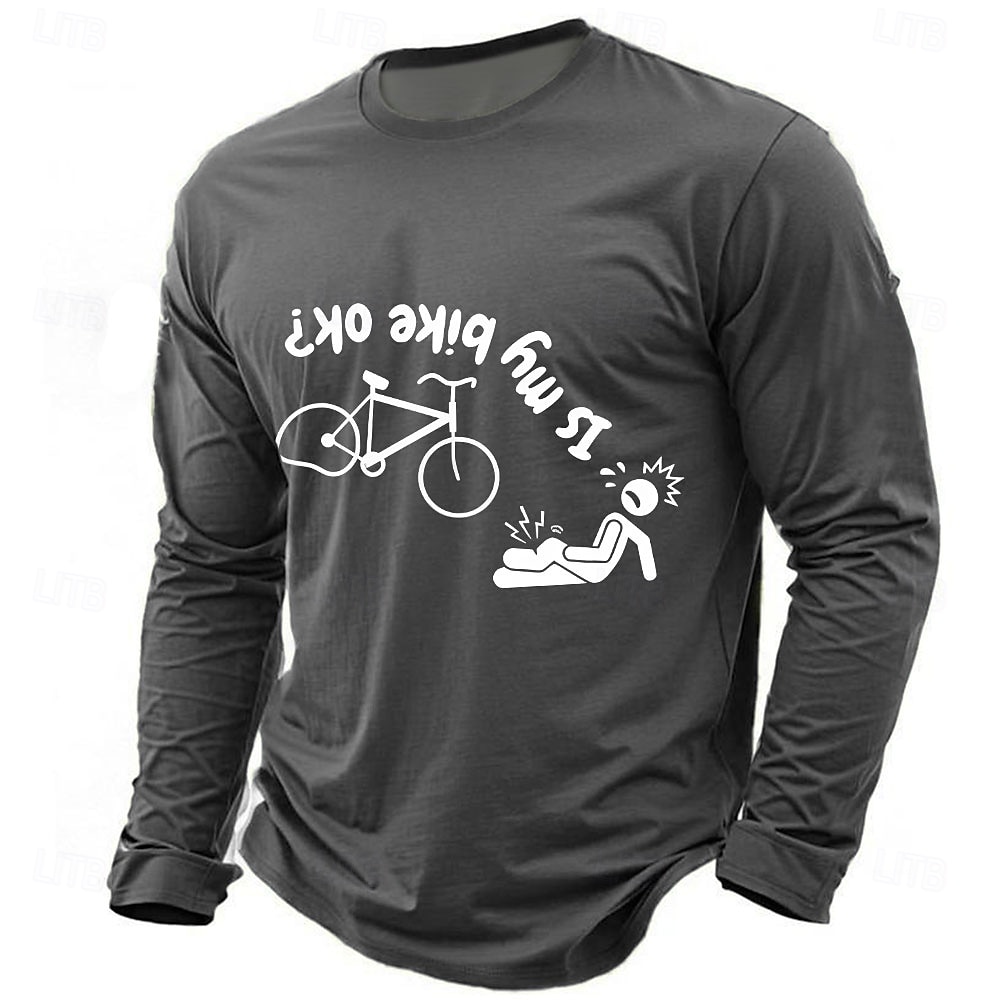 Heren Lange Mouwen T-Shirt Grappig 'Is Mijn Fiets OK?' Fietsen Graphic T-shirt Humoristisch Fietser Herfst Hobby Shirt 2026 - $21.99 –P4