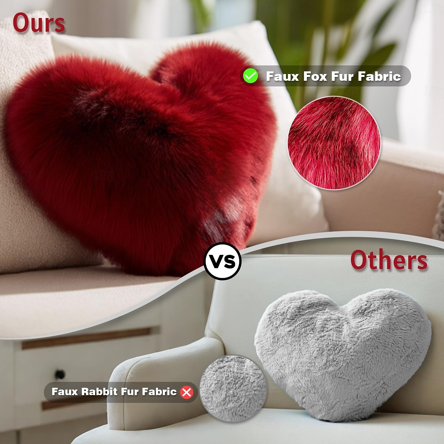 Valentine's Day Wine Red and Gray Heart-Shaped Pillow, Faux Fox Fur Decorative Cushion, Soft Fluffy Throw Pillow for Sofa, Chair, Bed, Living Room, Plush Home Decor Accent 2026 - $20.99 –P7