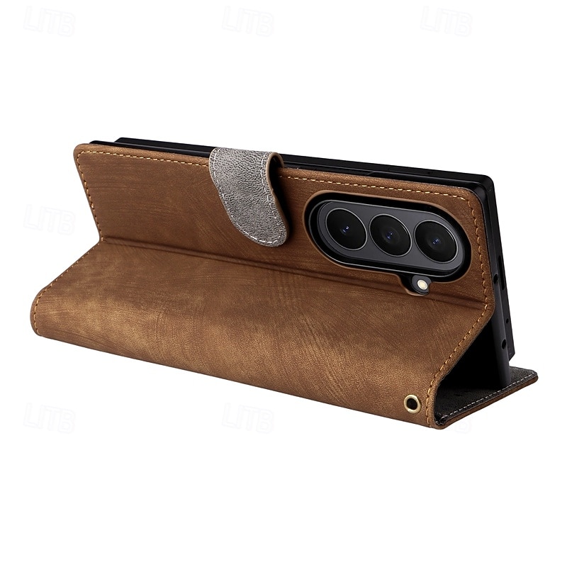 Phone Case For Samsung Galaxy Z Fold 7 Z Fold 6 Z Fold 5 Z Fold 4 Back Cover with Lanyard Kickstand Card Slot Retro TPU PU Leather 2025 - $11.99 –P1