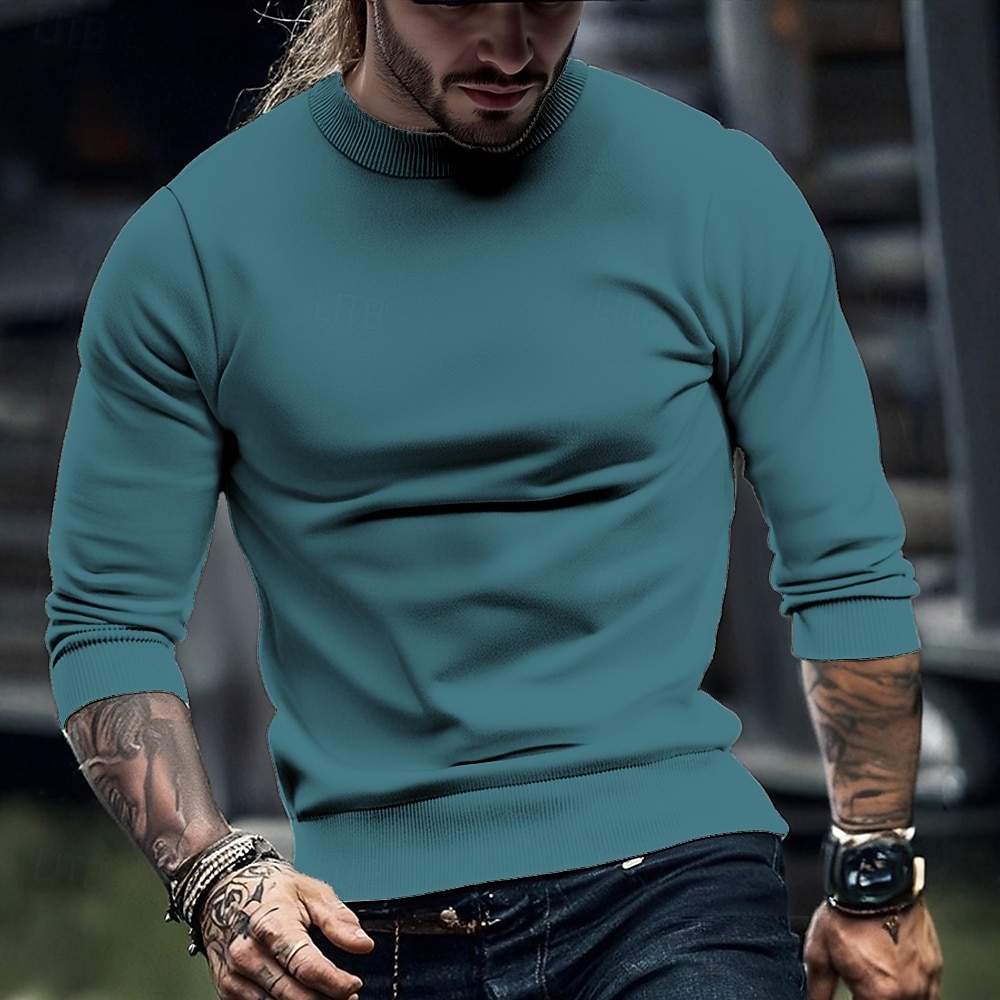 Voor heren Trui Gebreide trui Geribd breien Normale tops Gebreid Effen Hoge nek Modieus Basic Vakantie Alledaagse kleding Kleding Herfst Winter Rood Marineblauw S M L 2026 - $26.99 –P9