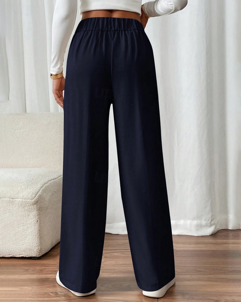 Жен. Широкие Костюм Мода Уличный стиль Полная длина Средняя талия Полотняное плетение Карман Эластичная талия Удобный Официальные Офис Для улицы Абрикосовый Серый Черный Светло-зеленый Осень 2025 - $19.99 –P14