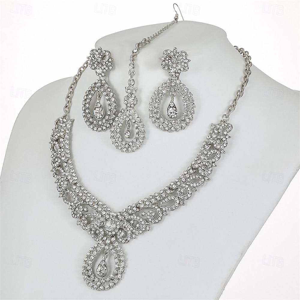 Parure de bijoux 3 Or Strass Chrome Boucles d'oreilles Collier Femmes Élégant ancien Mode Le style rétro Classique Parure de Bijoux Pour Mariage Soirée robe demoiselle d honneur de 2025 ? $23.99 –P6