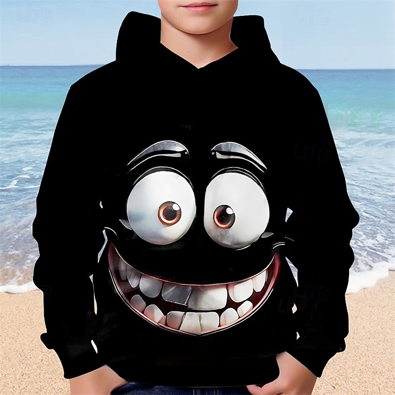Moletom com capuz estampa 3D para meninos, estampa engraçada com sorriso, manga longa, moda outono inverno, streetwear, crianças de 4 a 12 anos, com capuz, casual, para atividades ao ar livre, ajuste de 2025 por $18.99 –P1