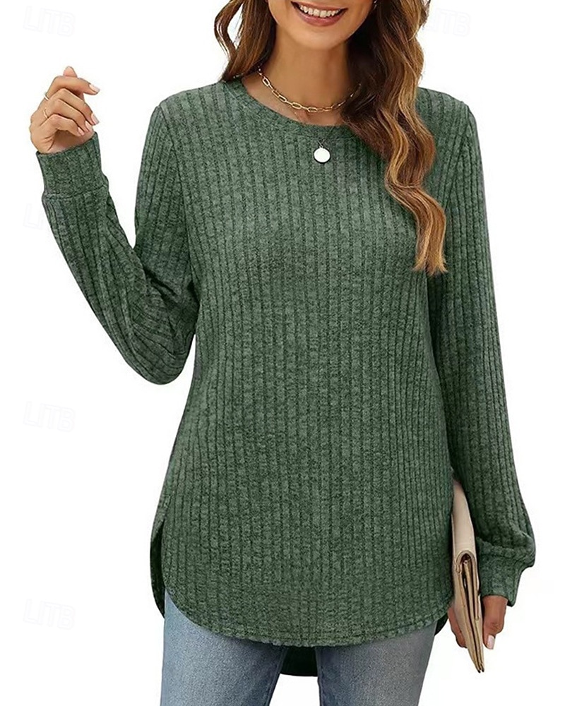 Damen Textur Bluse T Shirt T-Shirt Einfach Mode Modern Langarm Rundhalsausschnitt Normale Oberteile Täglich Ausgehen Asymmetrisch Schwarz Wein Fuchsie Braun Grün Frühling Herbst 2025 - $21.99 –P13