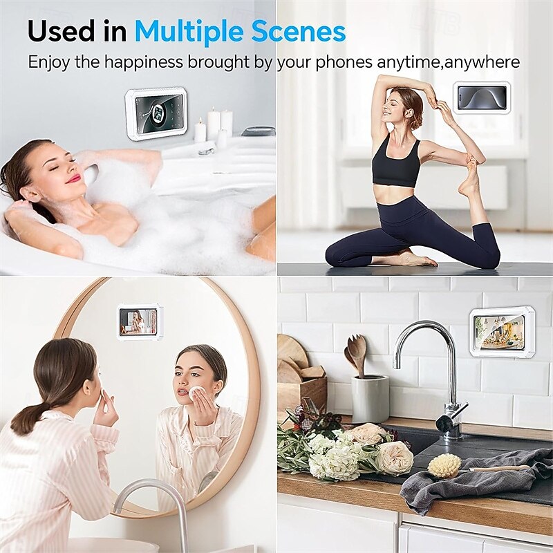 водонепроницаемый настенный держатель для телефона для душа и ванны — громкая связь, экран без запотевания, вращение на 360° 2025 - $12.99 –P6