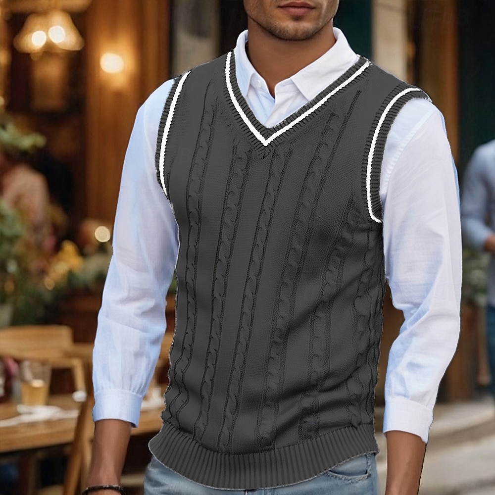 Homme Pull de Noël Chandails de Noël Pull Gilet pull de Noël Robe pull Côtelé Torsadé Tricoter Hauts Réguliers Tricoté Uni Col en V Mode Occasionnel Vacances Tenue quotidienne Vêtement Tenue Automne de 2026 ? $29.99 –P14