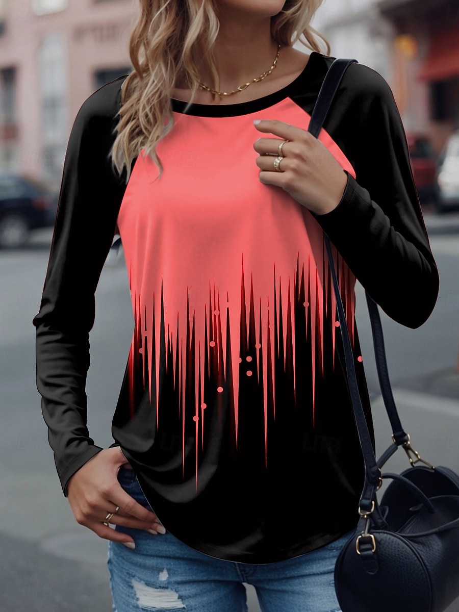 Femmes T-shirt Graphique Géométrique Élégant Occasionnel manche longue Col ras du cou Hauts Réguliers Quotidien Week-end Imprimé Blanche Jaune Rose Claire Bleu Violet Printemps Automne Hiver de 2025 ? $25.99 –P6