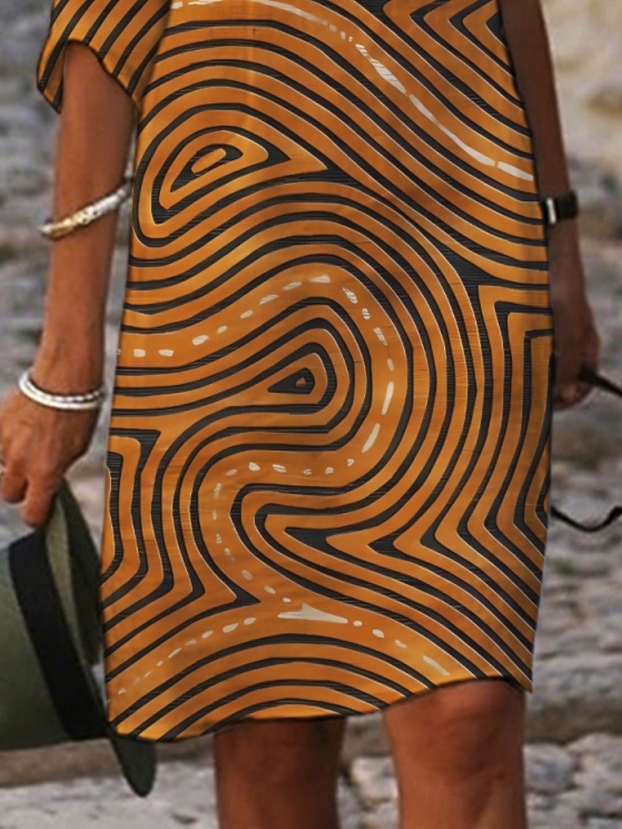 Femmes Mini Robe Robe Décontractée Robe Imprimée Mode Moderne Quotidien Plage Week-end Coupe régulière Géométrique Manche 3/4 Col fendu Orange Été Printemps Automne de 2025 ? $22.99 –P2