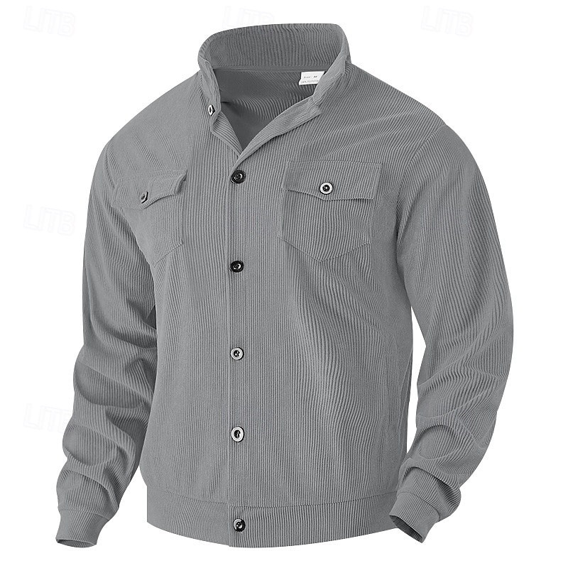 Herren Leichte Jacke Cordjacke Freizeitjacke Urlaub Täglich Atmungsaktiv Tasche Frühling Herbst Einfach Mode Klassisch Revers Regulär Schwarz Braun Hellgrau Armeegrün Aprikose Jacken 2025 - $29.99 –P18