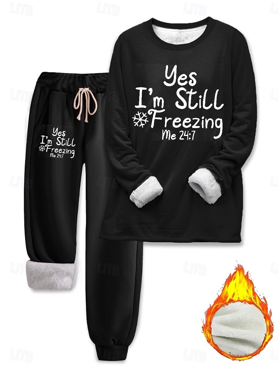 Damen Elegant Warm Mode Zweiteilige Sets Trainingsanzug Hosen-Sets Langarm Bischofsärmel Rundhalsausschnitt Grafik Buchstabe Druck Outdoor Urlaub Täglich Schwarz Rosa Dunkelpink Frühling Normale 2025 - $46.79 –P2