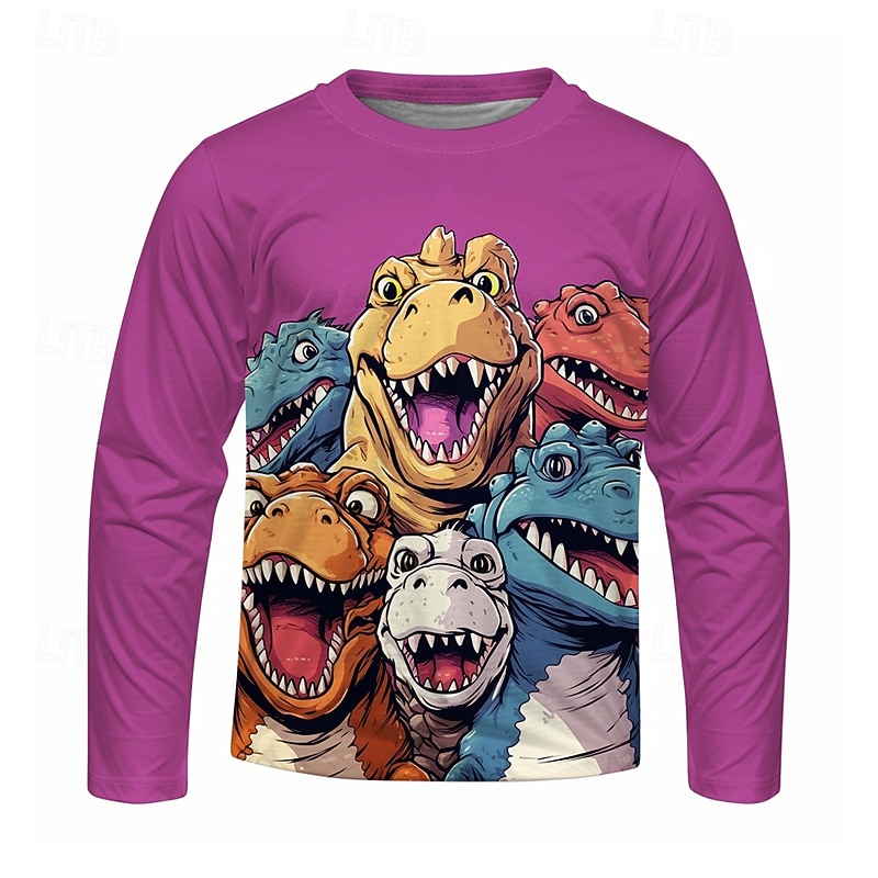 Pojkar 3D Tecknat Dinosaurie T-shirt Långärmad Vår Höst Mode Grundläggande Barn 4-12 år Rund hals Utomhus Ledigt Dagligen Normal 2025 - $13.99 –P7