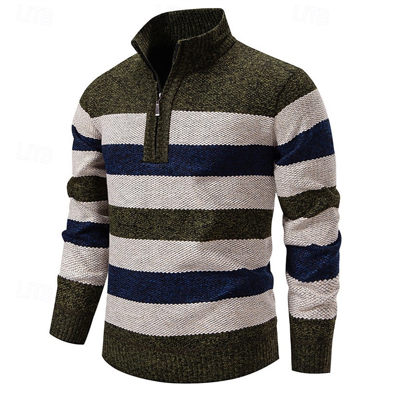 Men's Pullover Sweater Jumper Knit Sweater Ribbed Knit Regular Tops Knitted Stripe Quarter Zip Fashion Basic Vacation Daily Wear Clothing Apparel Fall Winter Navy Blue Green S M L 2025 - $26.99 –P5