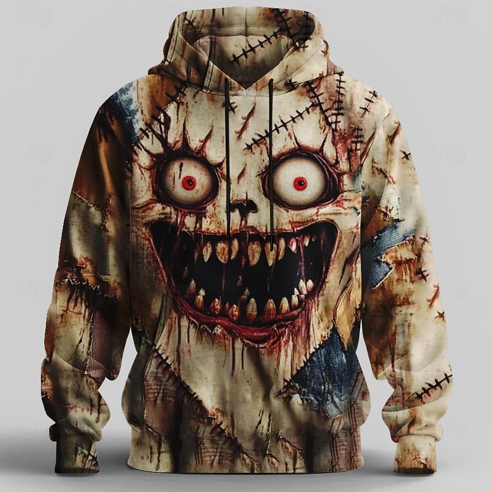 Halloween Pánské Lidská tvář Kapuce Mikina Punk Přehnaný Tričkový Klub Streetwear Hnědá Šňůrky Podzim Zima Návrhář 2025 - $31.99 –P1