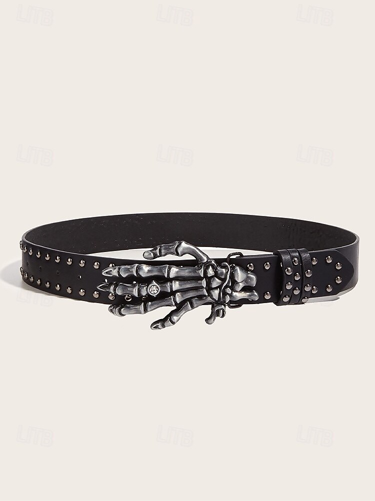Ceinture gothique squelette pour femme, style punk rock, en similicuir clouté, avec boucle tête de mort, idéale pour les soirées costumées, les cosplay et les boîtes de nuit. de 2025 ? $14.99 –P2