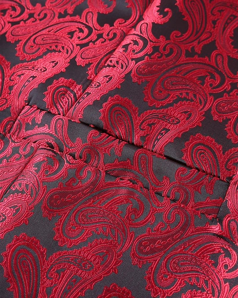 Homme Gilet Vacances Soirée Affaires Mode Occasionnel Printemps Automne Avec Poches Boutons Polyester Confortable Paisley Droit 1 bouton Revers en Pointe Coupe régulière Rouge Gilet de 2026 ? $37.99 –P7