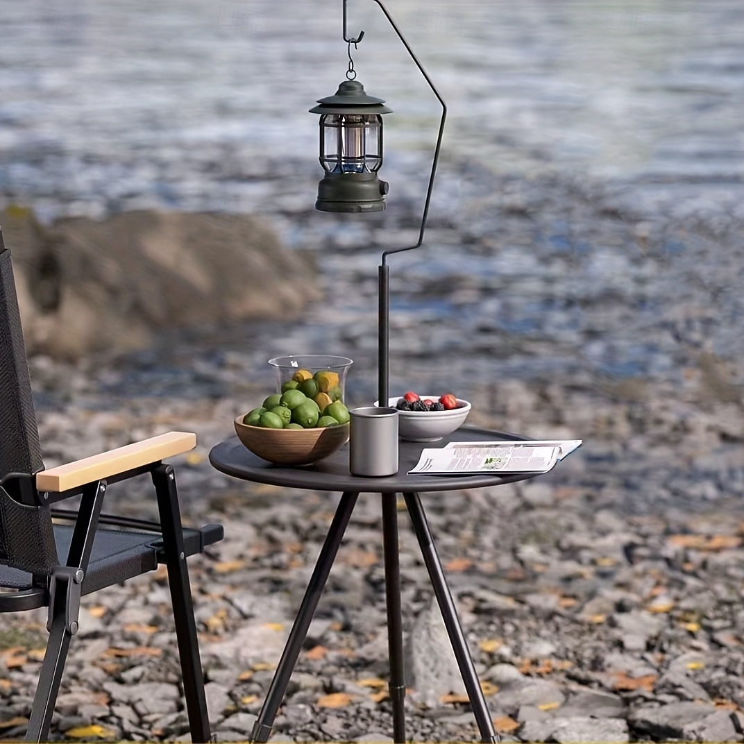 tragbarer schwarzer Outdoor-Tisch mit Lampenständer – klappbar, Eisenkonstruktion, lässiger Stil, inklusive Aufbewahrungstasche, kleiner Outdoor-Tisch 2026 - $21.99 –P7