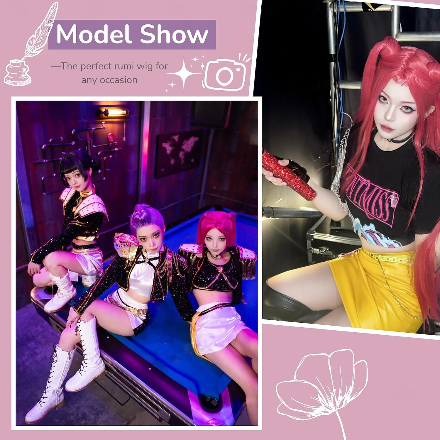 Korejská idol inspirovaná popová hvězda cosplay paruka anime kostým paruky dlouhé rovné vlasy pro ženy dívky halloweenské doplňky rekvizity 2025 - $19.99 –P1