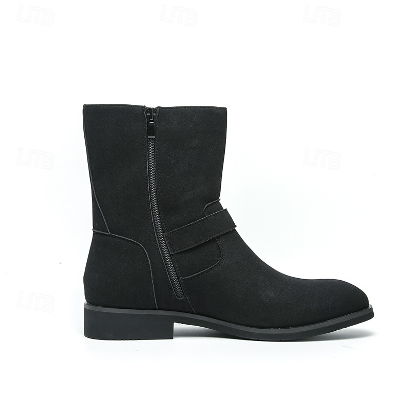 Men's Khaki Faux Suede Mid-Calf Boots with Side Buckle Straps, Retro Cowboy Style Boots for Casual Outfits and Party Occasions 2025 - $54.99 –P5