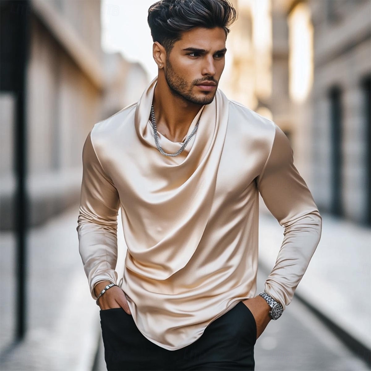 Per uomo Camicia Come la seta Camicia in raso Camicia casual Semplice Formale Matrimonio Nero Bianco Oro Manica Lunga Scollo a Cascata Primavera & Autunno Tutte le stagioni Abbigliamento Arricciato del 2025 a $21.99 –P2