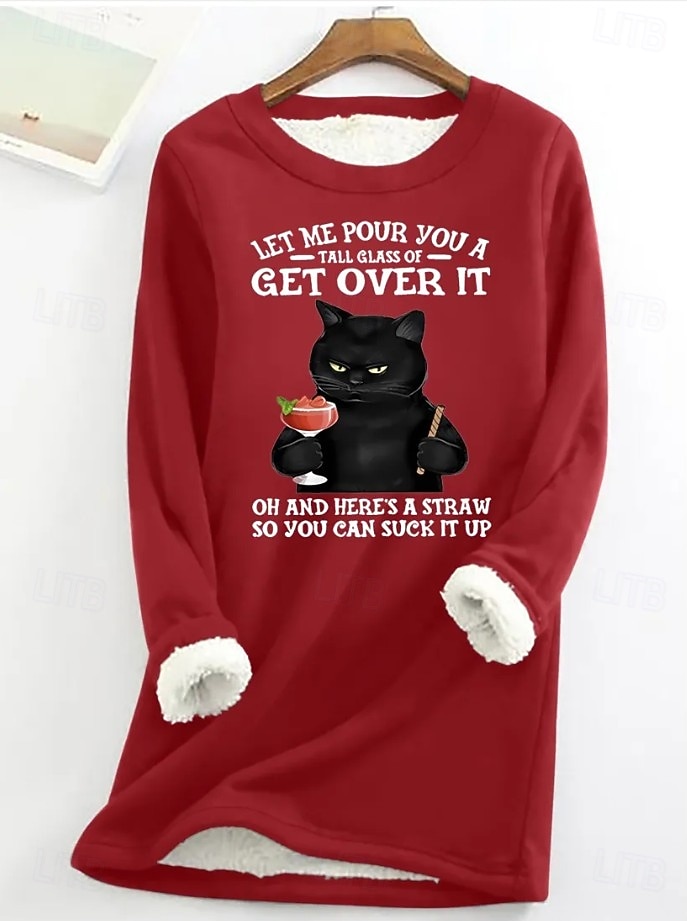 Damen Pullover Sweatshirt Druck Katze Buchstabe Lässig Komfort Langarm Rundhalsausschnitt Normale Oberteile Straße Alltagskleidung Blau Schwarz Rosa Rote Grau Herbst Winter 2026 - $27.99 –P1