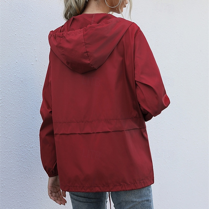 Mulheres Jaqueta casual Jaquetas de chuva impermeáveis Capas de chuva Prova-de-Água A Prova de Vento Zíper Bolsos Moda Ao ar livre Tecido Para Noite Final de semana Zíper Padrão Com Capuz Normal de 2025 por $25.99 –P9