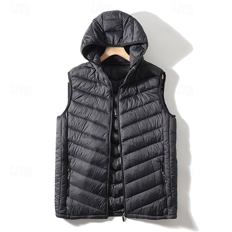 Pánské Puffer Vesta Kamizelka Vesta Dovolená Denní Rande Módní Na běžné nošení Podzim zima Kapsy Polyester Zahřívací Pohodlné Pevná barva Zip Kapuce Běžný Černá Námořnická modř Vesta 2025 - $24.99 –P6