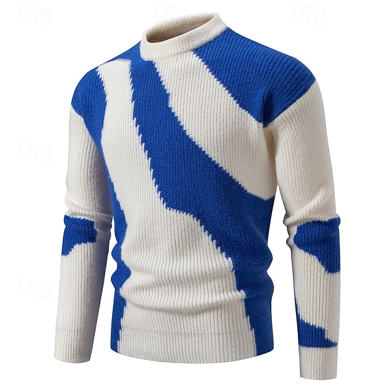 Herr Tröja Pullover tröja Ribbad Sticka Vanliga toppar Stickat Slimmad passform Färgblock Rund hals Stickat Nutida Ledigt Dagliga kläder Kläder Höst Vinter Svart Blå M L XL 2025 - $35.99 –P5