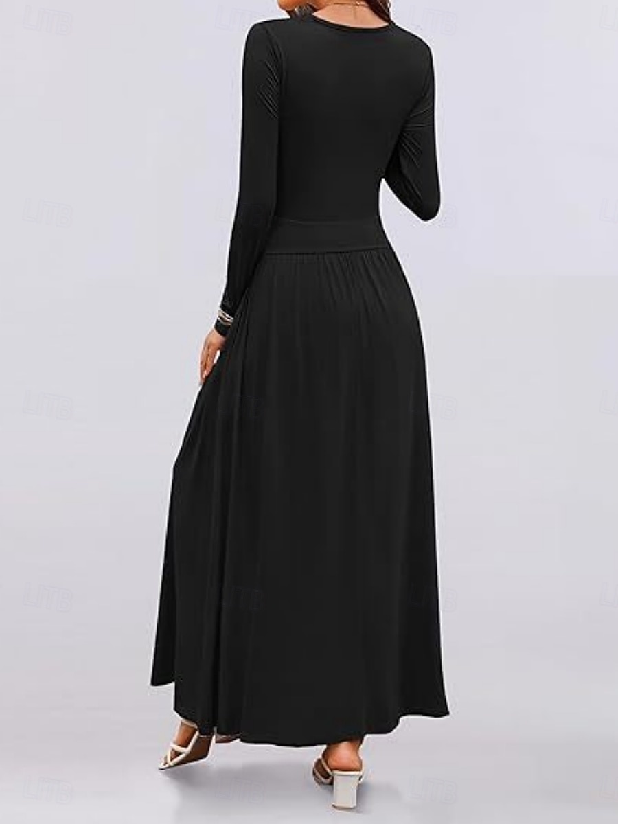 Dames Maxi-jurk Trui-jurk A lijn jurk Casual Dagelijks Normale pasvorm Effen Lange mouw Strakke ronde hals Zwart Blozend Roze Rood Bruin Lente Herfst Winter 2025 - $29.99 –P7