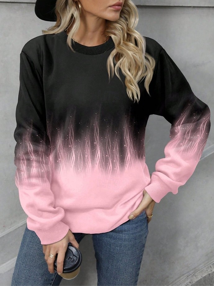 Naisten Pullover-huppari Kuvitettu Tribaali Abstrakti Muoti Vapaa-aika Pitkähihainen Tiukka pyöreä kaula-aukko Pyöreä kaula-aukko Tavalliset topit Katu Arkikäyttö Kausaliteetti Painettu Musta 2025 - $24.99 –P4
