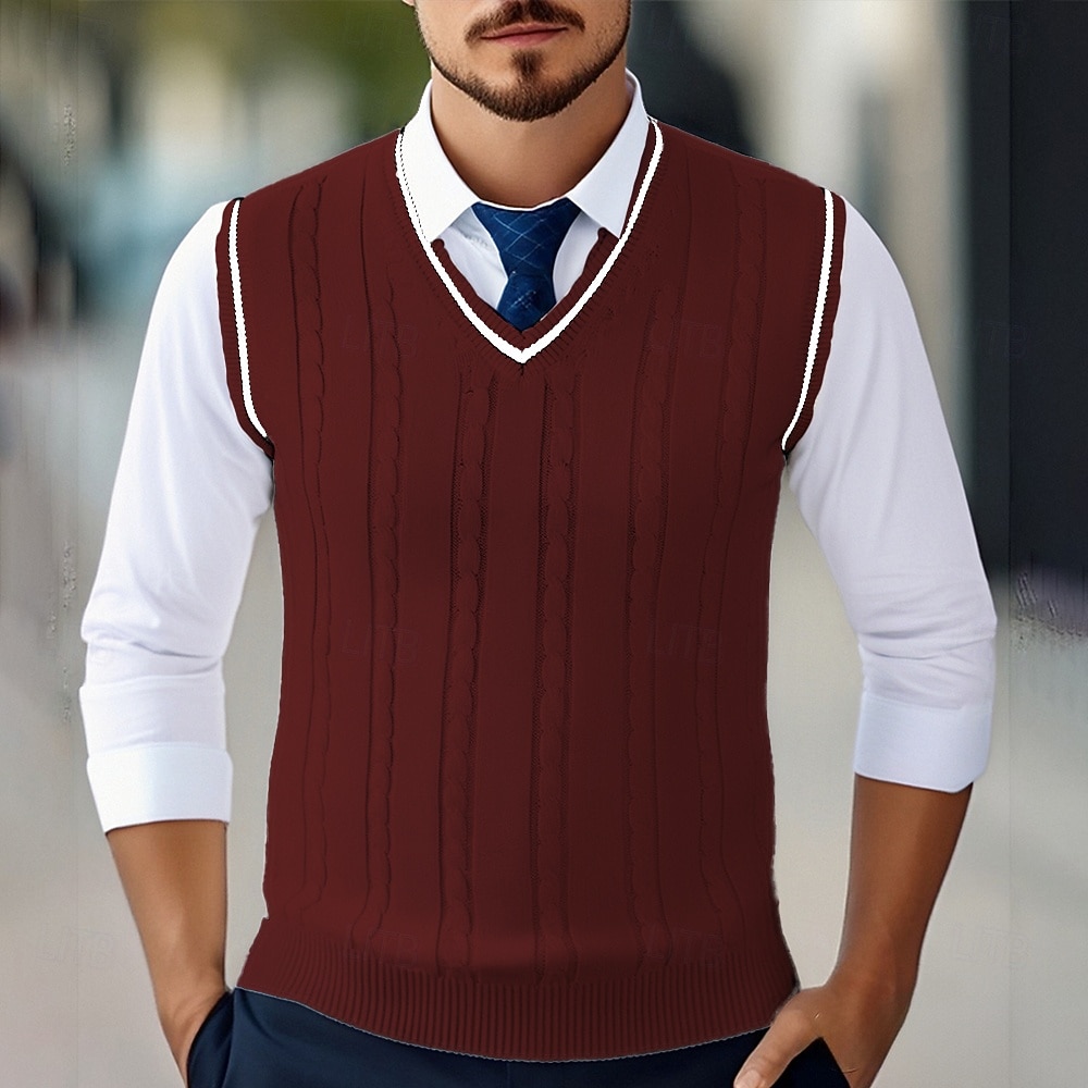 Herren Pullunder Kleid Pullover Pullover Weste Strickpullover Gerippt Zopfmuster Stricken Normale Oberteile Gestrickt Einfach V Ausschnitt Mode Lässig Urlaub Alltagskleidung Bekleidung Herbst Winter 2025 - $22.99 –P7