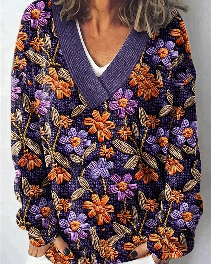 Per donna Felpa Moda Floreale Grafico A Coste Scollo a V Lavorato a maglia Manica Lunga Top Regolari Maglia Ferie Uscire Weekend Viola Inverno del 2025 a $26.99 –P1