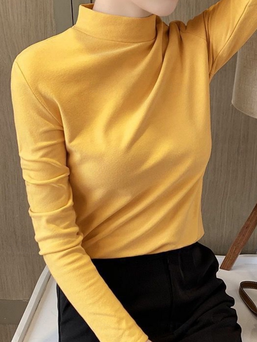 Damskie Bluzka Kwiaty Elegancki Podstawowy Codzienny Długi rękaw Wysoki Zwykłe topy Codzienny Czarny Biały Żółty Rumiany róż Brązowy Jesień Zima 2025 - $15.99 –P11