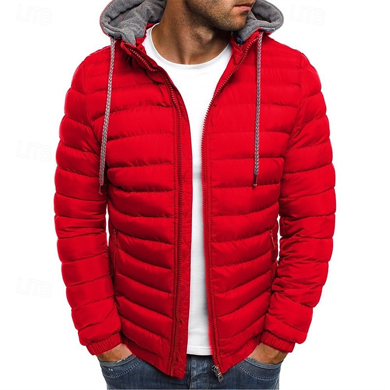 Herr Vinterkappa Pufferjacka Vadderad jacka Ficka Polyester Semester Dagliga kläder Datum Normal Mode Ledigt Bekväm Håller värmen Vinter Enfärgad / vanlig färg Svart Röd Marinblå Blå Pufferjacka 2025 - $29.99 –P6