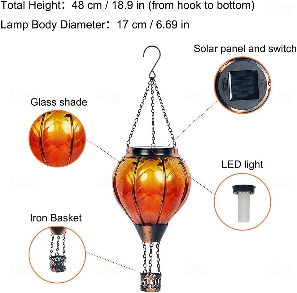 hőlégballon napelemes lámpa kültéri narancssárga piros vízálló függő napelemes lámpa pásztorhoroggal kerti teraszra verandára fa pavilon ünnepi dekoráció ajándék 2026 - $28.99 –P3