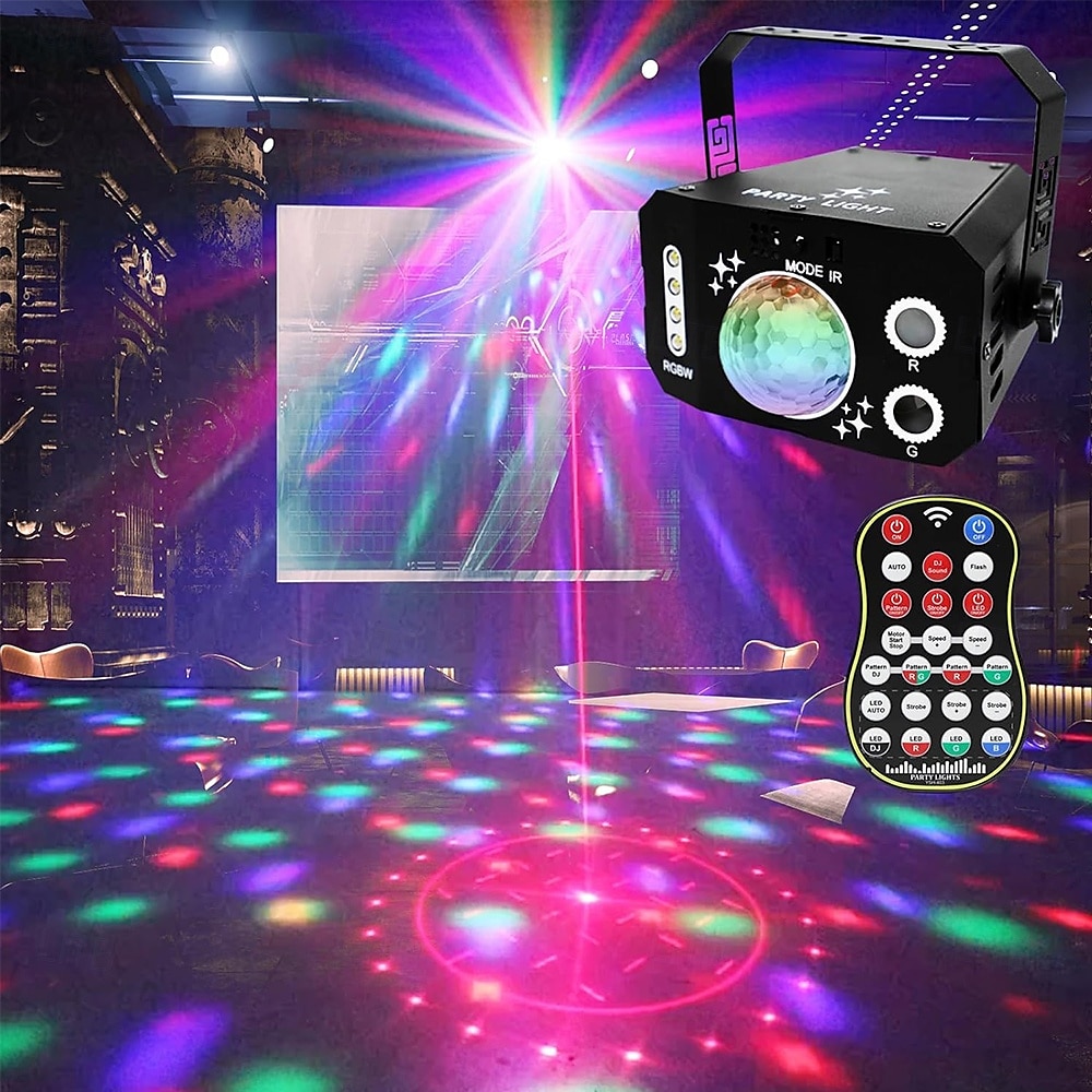 Oświetlenie imprezowe 3 w 1 USB z dźwiękiem, kula dyskotekowa, RGBW, 4 soczewki, stroboskop DJ, oświetlenie sceniczne z pilotem, na imprezy, taniec w pomieszczeniach, karaoke, pokazy KTV, klub 2025 - $76.99 –P3