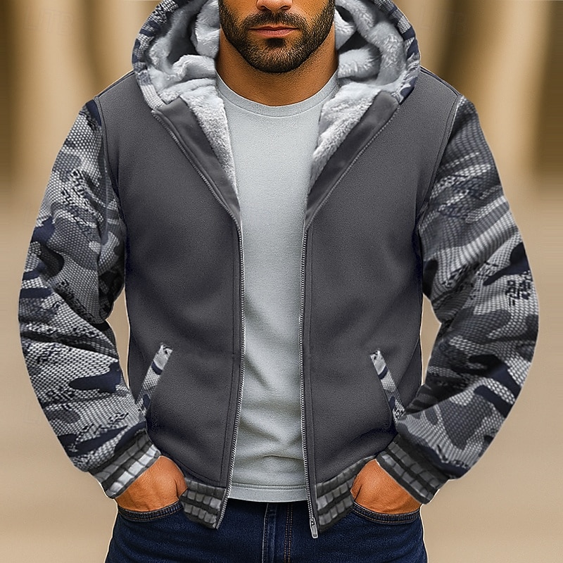 Hombre Sudadera Sudadera con capucha y cremallera completa Sudadera con capucha de lana Sudadera con capucha forrada de polar Azul Marino Gris Claro Gris Oscuro Con Capucha Plano Retazos Bloque de 2025 - $27.99 –P2