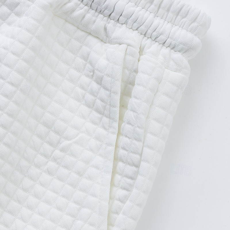 Voor heren Wafel Shirt T-shirt past 2 stuks outfits T-shirt en korte broek Korte mouw Strakke ronde hals Zomer Effen Modieus Casual Jacquard 2-stuks Vakantie Alledaagse kleding Uitgaan Zwart Wit Khaki 2025 - $36.99 –P13