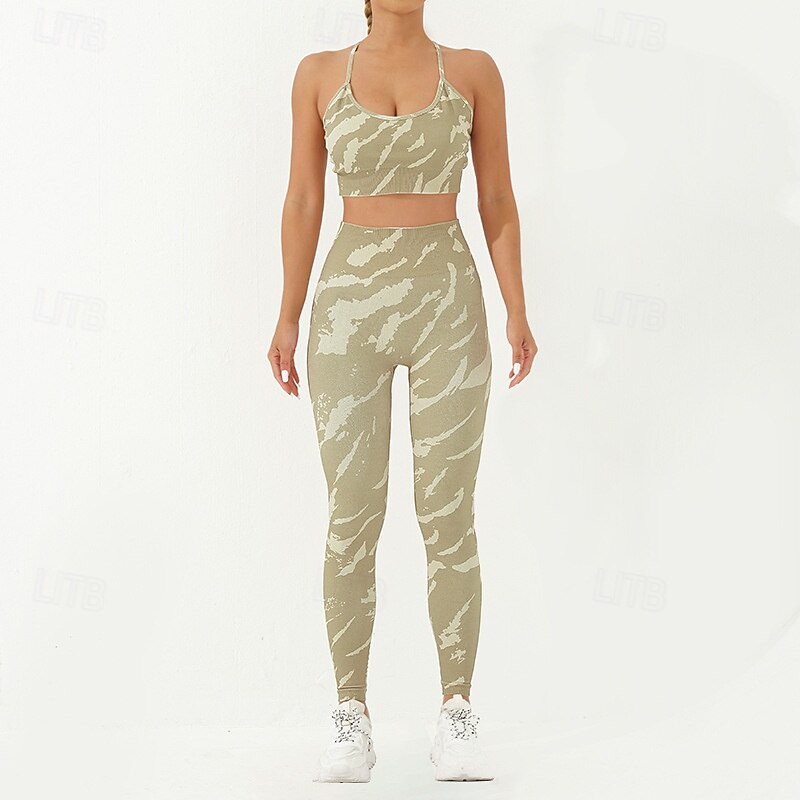 Dam 2-delad yogatröja Sport BH Loungekläder Tryck Träningsdräkter Mörkgrå Svart Gym Träna Träning Hög midja Stretch Andningsfunktion Magkontroll Ärmlös Sport Sportkläder 2025 - $42.99 –P3