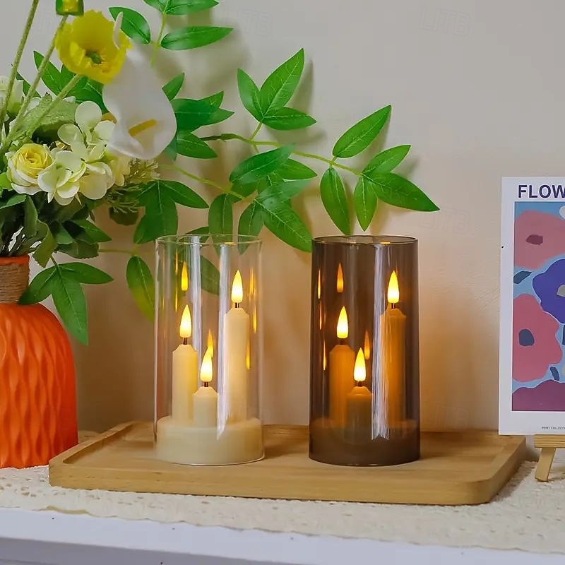 2026年 2個アクリルフレームレスキャンドルライトバッテリー駆動キャンドルスタンドライトウェディングパーティーファミリーディナーの雰囲気ホリデー装飾用  コレクション – $21.99 –P16