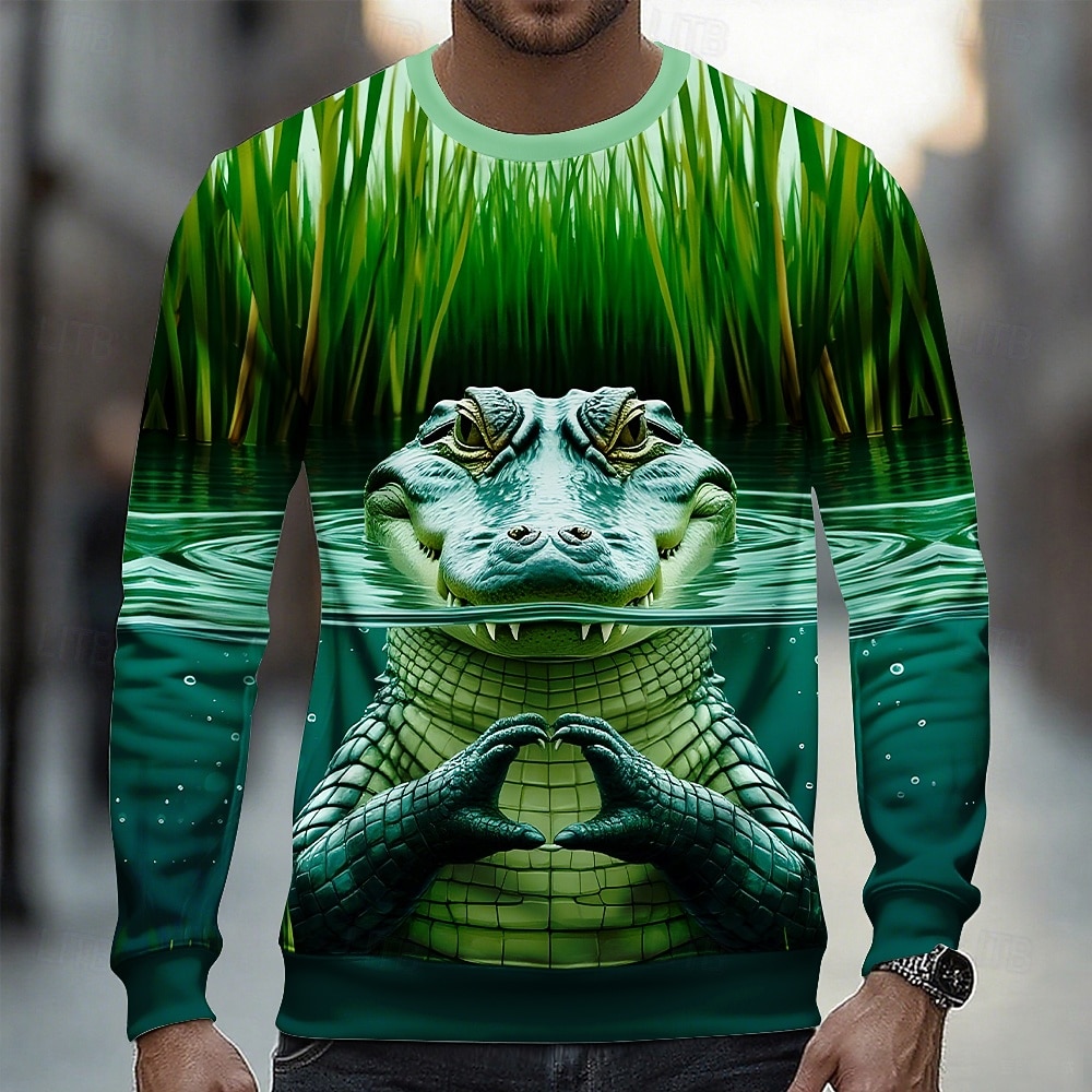Homme Crocodile 3D Drôle Sweatshirt Occasionnel manche longue Col ras du cou Vacances Soirée Cadeau Vert Claire Vert Col rond 3D Toutes saisons Designer de 2025 ? $26.99 –P1