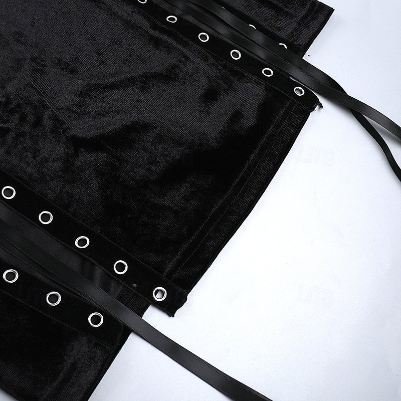 Gótico Maxi Vestidos Sin Mangas Bruja Vampiros Acordonado Terciopelo correa de espagueti Cruz Disfraz Mujer Fantasía Víspera de Todos los Santos Carnaval Rendimiento Fiesta Adultos Vestido 2026 - $35.99 –P9