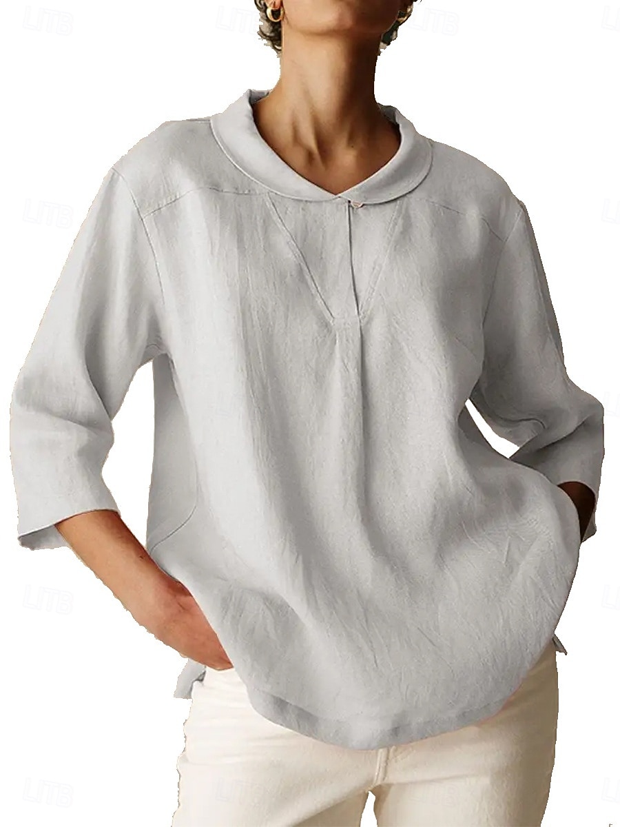 Per donna Camicie di cotone e lino Semplice Quotidiano Moderno Manica 3/4 Colletto a Camicia Top Regolari Quotidiano Bottoni Nero Arancione Marrone Cachi Grigio Estate Primavera Autunno del 2025 a $19.99 –P4