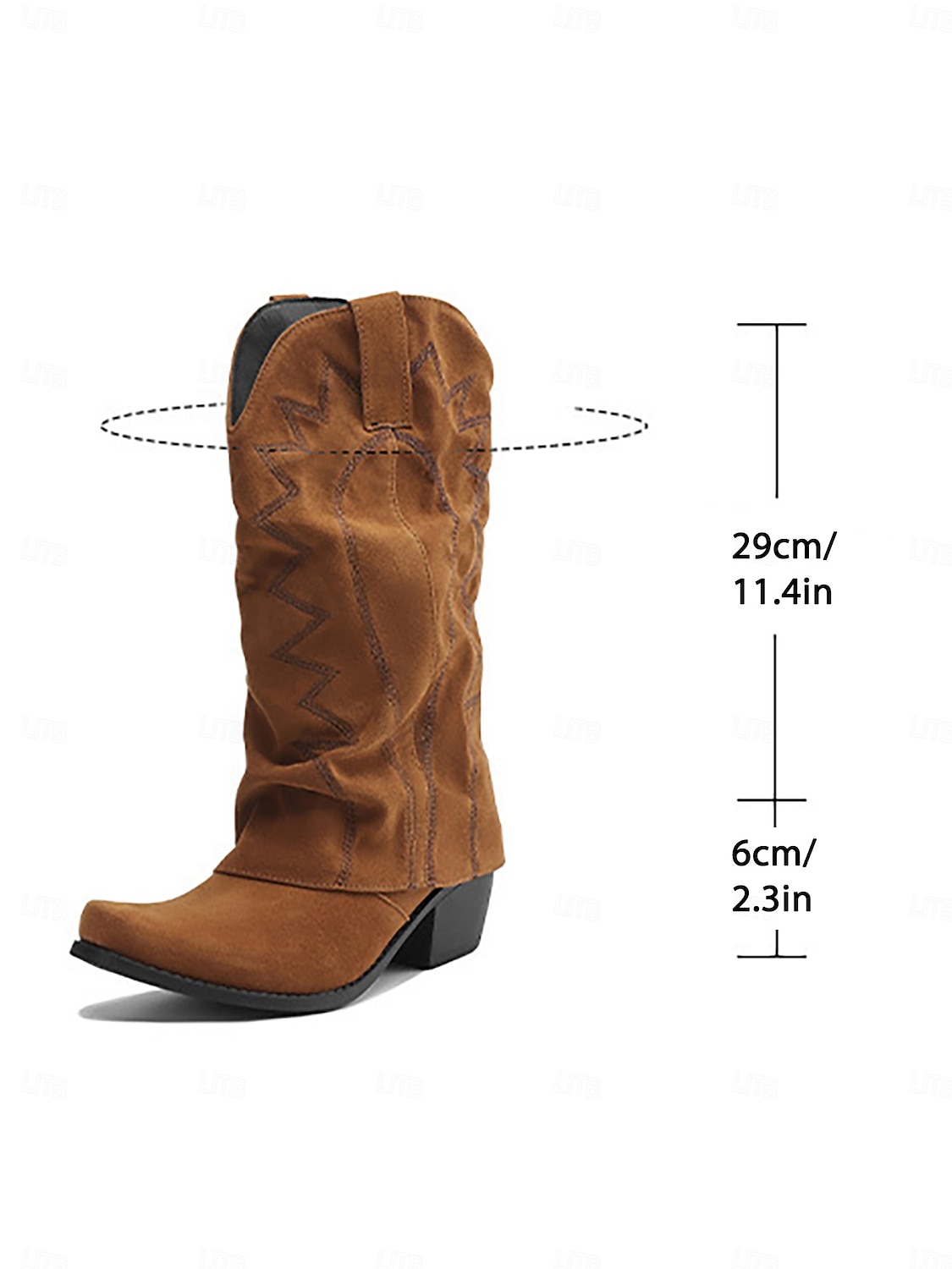 Naisten khakiväriset cowboy-saappaat, joissa on mokkanahkaa ja matala korko, ja jotka sopivat sekä ulkoiluun että maaseudulle. 2025 - $69.99 –P4